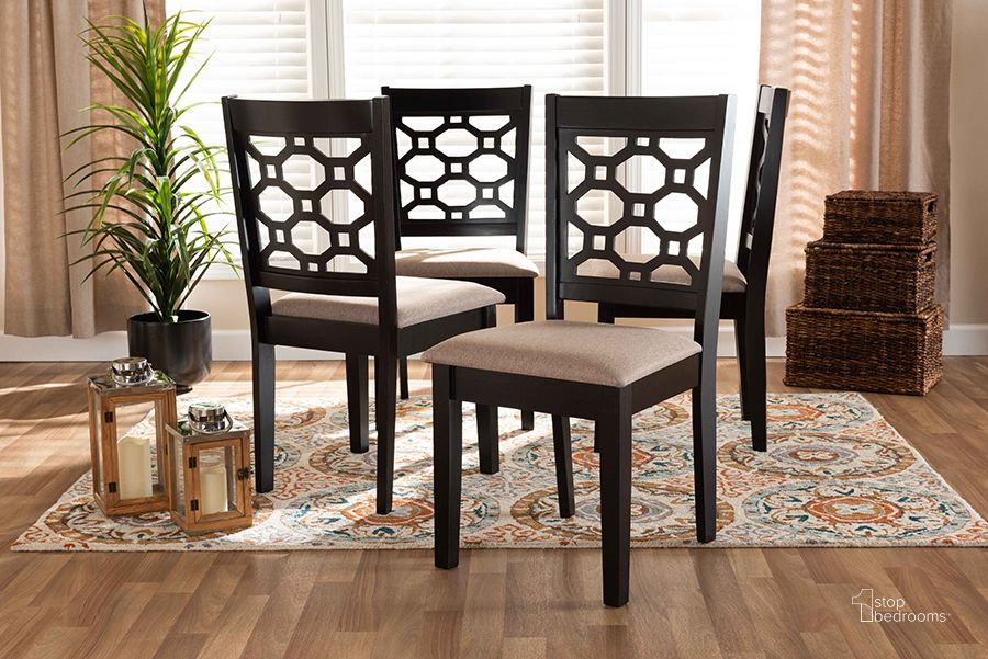 The appearance of Peter Modern and Contemporary Sand Fabric Upholstered and Dark Brown Finished Wood 4-Piece Dining Chair Set designed by Baxton Studio in the modern / contemporary interior design. This sand and dark brown piece of furniture  was selected by 1StopBedrooms from Peter Collection to add a touch of cosiness and style into your home. Sku: RH335C-Sand/Dark Brown-DC-4PK. Material: Fabric. Product Type: Dining Chair. Image1