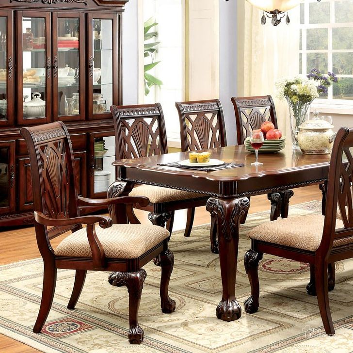The appearance of Petersburg I Cherry Rectangular Extendable Leg Dining Table designed by Furniture of America in the traditional interior design. This brown piece of furniture  was selected by 1StopBedrooms from Petersburg Collection to add a touch of cosiness and style into your home. Sku: CM3185T. Material: Wood. Product Type: Leg Table. Table Top Shape: Rectangular. Size: 42". Image1
