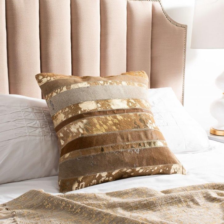 The appearance of Peyton Pillow DEC202B-1818 Set of 2 designed by Safavieh in the transitional interior design. This gold piece of furniture  was selected by 1StopBedrooms from Peyton Collection to add a touch of cosiness and style into your home. Sku: DEC202B-1818-SET2. Product Type: Pillows and Throw. Image1