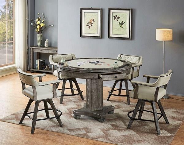 The appearance of PGA Round Counter Height Game Table, Distressed Gray designed by ECI in the modern / contemporary interior design. This distressed gray piece of furniture  was selected by 1StopBedrooms from Pga Collection to add a touch of cosiness and style into your home. Sku: 0921-95-RCGB;0921-95-RCGT. Material: Wood. Product Type: Game Table. Image1