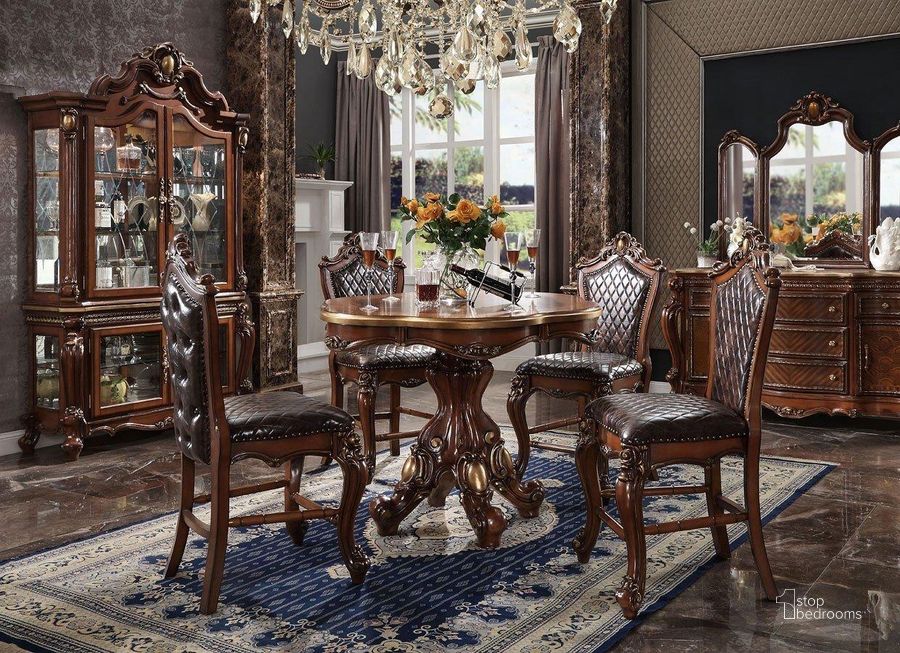 The appearance of Picardy Counter Height Dining Room Set (Honey Oak) designed by ACME in the transitional interior design. This honey oak piece of furniture  was selected by 1StopBedrooms from Picardy Collection to add a touch of cosiness and style into your home. Sku: 78220T;78221ST;78222. Table Top Shape: Round. Material: Wood. Product Type: Dining Room Set. Image1
