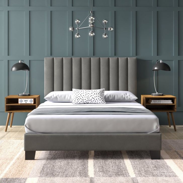 The appearance of Picket House Furnishings Colbie Upholstered Queen Platform Bed With Nightstands In Grey designed by Picket House in the modern / contemporary interior design. This grey piece of furniture  was selected by 1StopBedrooms from Colbie Collection to add a touch of cosiness and style into your home. Sku: UCY3704QBE. Product Type: Nightstand. Material: Rubberwood. Image1