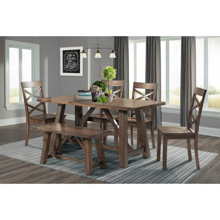 The appearance of Picket House Furnishings Regan 6 Piece Dining Set In Walnut designed by Picket House in the country / farmhouse interior design. This walnut piece of furniture  was selected by 1StopBedrooms from Regan Collection to add a touch of cosiness and style into your home. Sku: DRN1006DS. Material: Wood. Product Type: Dining Room Set. Image1