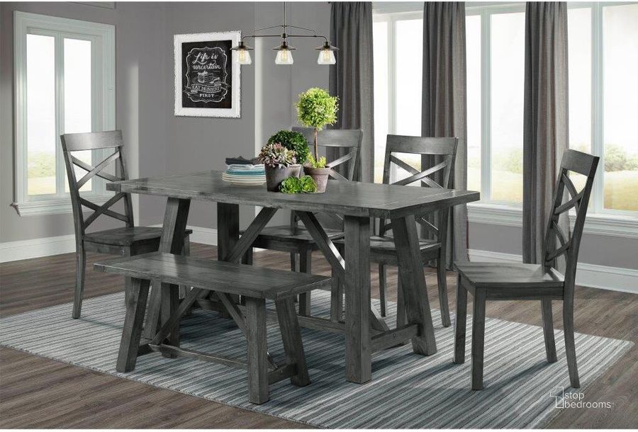The appearance of Picket House Furnishings Regan 6Pc Dining Set In Gray-Table 4 Side Chairs and Bench designed by Picket House in the rustic / southwestern interior design. This grey piece of furniture  was selected by 1StopBedrooms from Regan Collection to add a touch of cosiness and style into your home. Sku: DRN3006DS. Material: Wood. Product Type: Dining Room Set. Image1