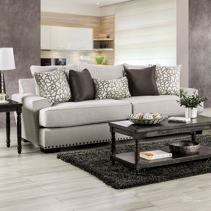 The appearance of Picotee Sofa In Light Gray and Black designed by Furniture of America in the transitional interior design. This light gray/black piece of furniture  was selected by 1StopBedrooms from Picotee Collection to add a touch of cosiness and style into your home. Sku: SM1279-SF. Material: Wood. Product Type: Sofa. Image1