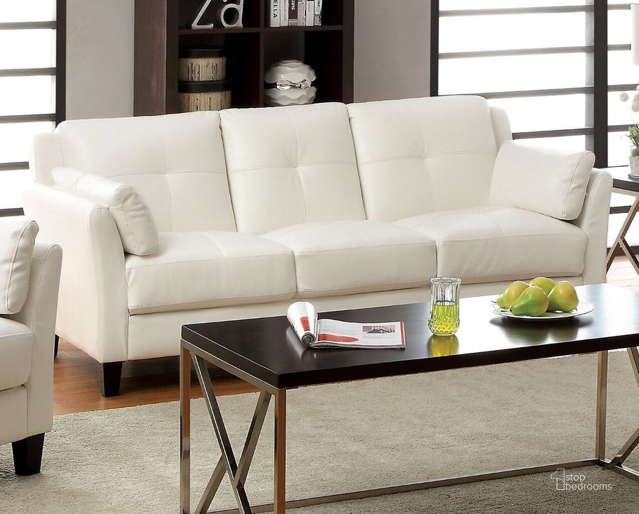 The appearance of Pierre Sofa In White designed by Furniture of America in the modern / contemporary interior design. This white piece of furniture  was selected by 1StopBedrooms from Pierre Collection to add a touch of cosiness and style into your home. Sku: CM6717WH-SF-1;CM6717WH-2. Material: Wood. Product Type: Sofa. Image1