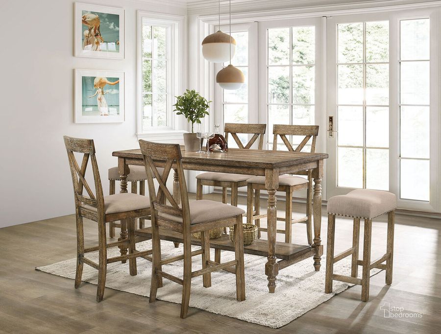 The appearance of Plankinton Counter Height Chair Set of 2 In Rustic Oak and Brown designed by Furniture of America in the rustic / southwestern interior design. This rustic oak and brown piece of furniture  was selected by 1StopBedrooms from Plankinton Collection to add a touch of cosiness and style into your home. Sku: CM3492PC-2PK. Material: Wood. Product Type: Counter Height Chair. Image1