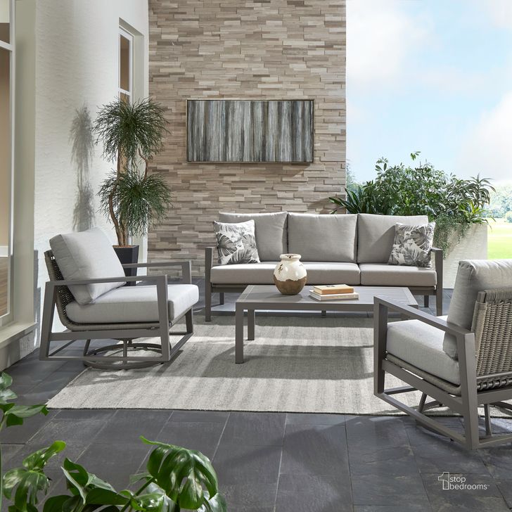 The appearance of Plantation Key Opt 4 Piece Outdoor Seating Set In Granite designed by Liberty in the transitional interior design. This granite piece of furniture  was selected by 1StopBedrooms from Plantation Key Collection to add a touch of cosiness and style into your home. Sku: 3001-OAC54-GT;3001-OAC54-GT;3001-OCT1010-GT;3001-OSF300-GT. Material: Aluminum. Product Type: Outdoor Set. Image1