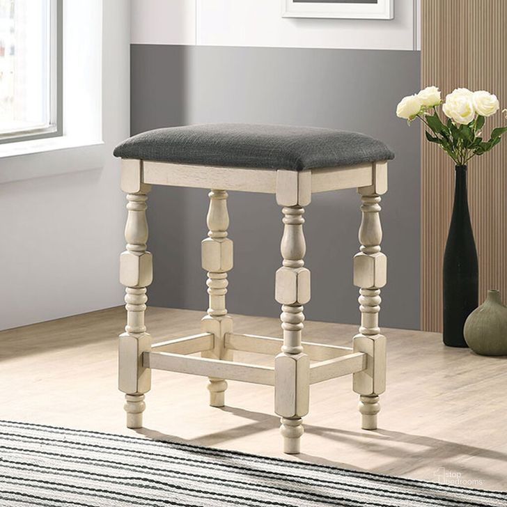 The appearance of Plymouth Counter Height Stool Set of 2 In Ivory and Dark Gray designed by Furniture of America in the rustic / southwestern interior design. This dark gray and ivory piece of furniture  was selected by 1StopBedrooms from Plymouth Collection to add a touch of cosiness and style into your home. Sku: CM3979ST-2PK. Material: Wood. Product Type: Barstool.