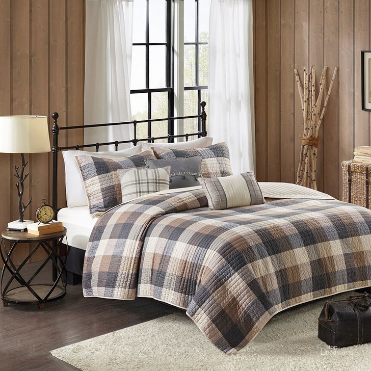 The appearance of Polyester 6Pcs Herringbone Printed Queen Coverlet Set In Neutral designed by Olliix in the cabin / lodge interior design. This neutral piece of furniture  was selected by 1StopBedrooms from Ridge Collection to add a touch of cosiness and style into your home. Sku: MP13-7217. Material: Polyester. Bed Size: Queen. Product Type: Coverlet Set. Image1