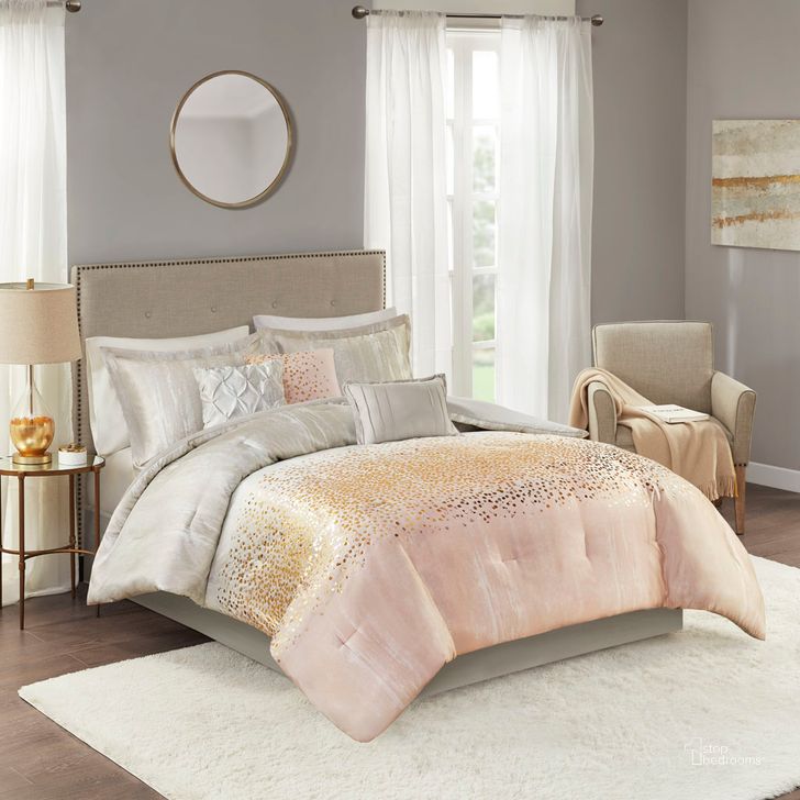 The appearance of Polyester 7 Piece California King Comforter Set In Blush designed by Olliix in the transitional interior design. This blush piece of furniture  was selected by 1StopBedrooms from Midnight Garden Collection to add a touch of cosiness and style into your home. Sku: MP10-7059. Material: Polyester. Bed Size: California King. Product Type: Comforter Set. Image1