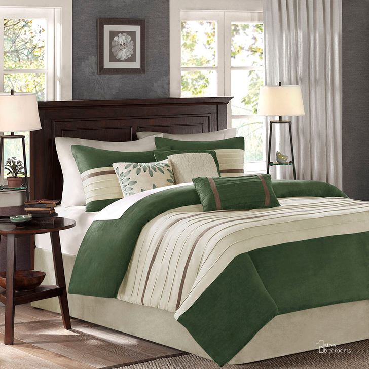 The appearance of Polyester 7 Piece Queen Comforter Set In Green designed by Olliix in the transitional interior design. This green piece of furniture  was selected by 1StopBedrooms from Palmer Collection to add a touch of cosiness and style into your home. Sku: MP10-7488. Material: Polyester. Bed Size: Queen. Product Type: Comforter Set. Image1