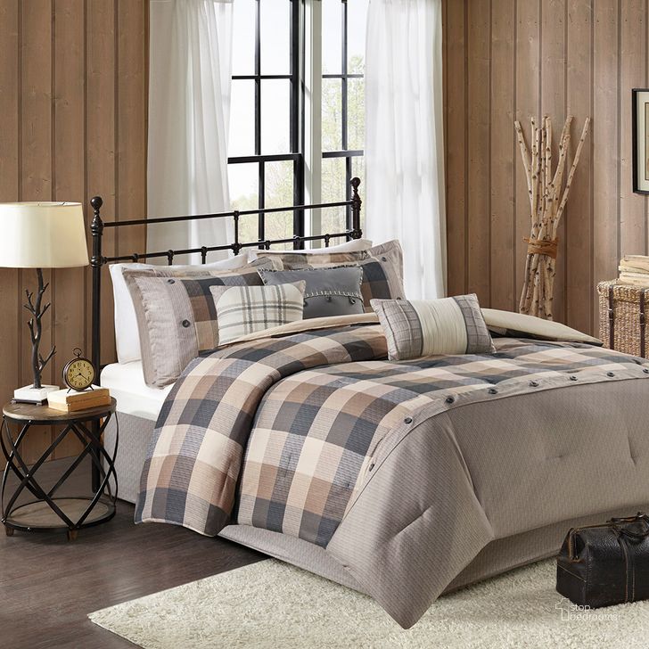 The appearance of Polyester 7Pcs Herringbone Printed Queen Comforter Set In Neutral designed by Olliix in the cabin / lodge interior design. This neutral piece of furniture  was selected by 1StopBedrooms from Ridge Collection to add a touch of cosiness and style into your home. Sku: MP10-7212. Material: Polyester. Bed Size: Queen. Product Type: Comforter Set. Image1
