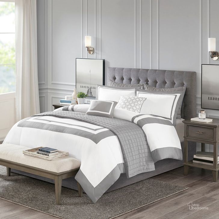 The appearance of Polyester 85Gsm Microfiber 8Pcs King Comforter Set In Grey designed by Olliix in the transitional interior design. This grey piece of furniture  was selected by 1StopBedrooms from Heritage Collection to add a touch of cosiness and style into your home. Sku: MP10-6141. Material: Microfiber. Bed Size: King. Product Type: Comforter Set. Image1