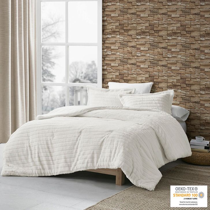 The appearance of Polyester Amara Carved Fur King Comforter Set In Ivory designed by Olliix in the transitional interior design. This ivory piece of furniture  was selected by 1StopBedrooms from Amara Collection to add a touch of cosiness and style into your home. Sku: MP10-7687. Material: Polyester. Bed Size: King. Product Type: Comforter Set. Image1