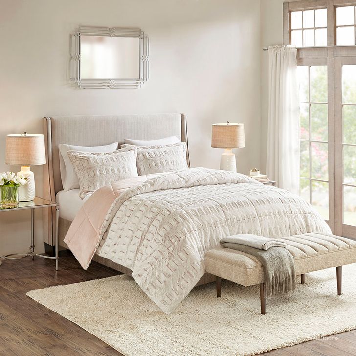 The appearance of Polyester Back Print Long Fur Twin Comforter Set In Blush designed by Olliix in the transitional interior design. This blush piece of furniture  was selected by 1StopBedrooms from Gia Collection to add a touch of cosiness and style into your home. Sku: MP10-6209. Bed Size: Twin. Product Type: Comforter Set. Material: Fur. Image1