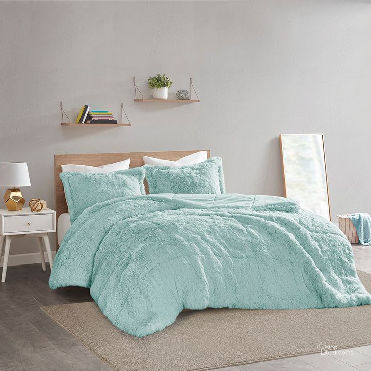 The appearance of Polyester Back Solid Shaggy Long Fur Twin Comforter Set In Aqua designed by Olliix in the transitional interior design. This aqua piece of furniture  was selected by 1StopBedrooms from Malea Collection to add a touch of cosiness and style into your home. Sku: ID10-2042. Material: Polyester. Bed Size: Twin. Product Type: Comforter Set. Image1