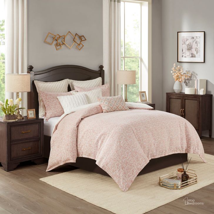 The appearance of Polyester Chenille Jacquard 9Pcs King Comforter Set In Blush designed by Olliix in the modern / contemporary interior design. This blush piece of furniture  was selected by 1StopBedrooms from Haven Collection to add a touch of cosiness and style into your home. Sku: MPS10-466. Material: Polyester. Bed Size: King. Product Type: Comforter Set. Image1