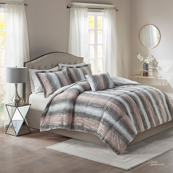 The appearance of Polyester Queen Comforter Set In Blush/Grey designed by Olliix in the transitional interior design. This blush/grey piece of furniture  was selected by 1StopBedrooms from Zuri Collection to add a touch of cosiness and style into your home. Sku: MP10-6294. Material: Polyester. Bed Size: Queen. Product Type: Comforter Set. Image1