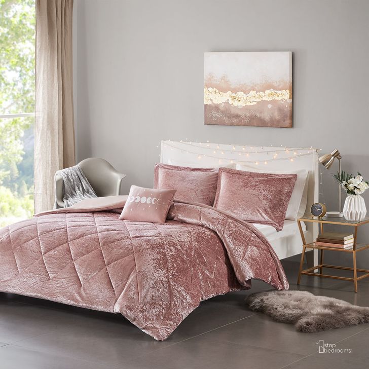 The appearance of Polyester Crushed King Duvet Cover Set In Blush designed by Olliix in the transitional interior design. This blush piece of furniture  was selected by 1StopBedrooms from Felicia Collection to add a touch of cosiness and style into your home. Sku: ID12-1971. Material: Polyester. Bed Size: King. Product Type: Duvet Cover Set. Image1