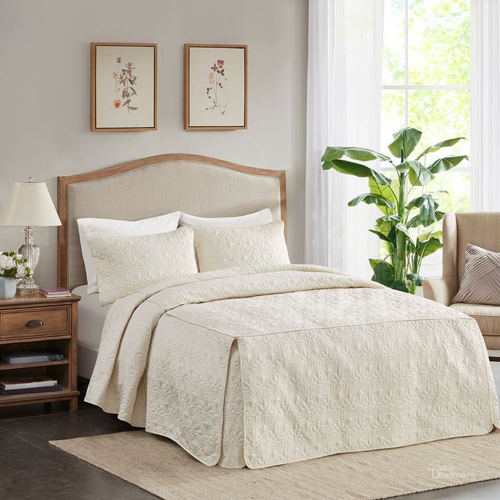 The appearance of Polyester Fitted Queen Bedspread In Cream designed by Olliix in the traditional interior design. This cream piece of furniture  was selected by 1StopBedrooms from Quebec Collection to add a touch of cosiness and style into your home. Sku: MP13-6476. Material: Polyester. Bed Size: Queen. Product Type: Comforter Set. Image1