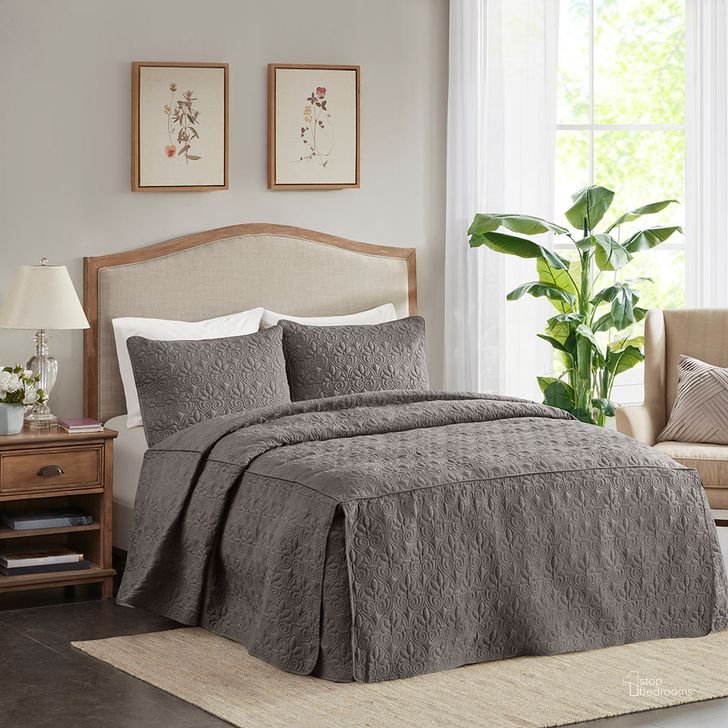The appearance of Polyester Fitted Queen Bedspread In Dark Grey designed by Olliix in the traditional interior design. This dark grey piece of furniture  was selected by 1StopBedrooms from Quebec Collection to add a touch of cosiness and style into your home. Sku: MP13-6474. Material: Polyester. Bed Size: Queen. Product Type: Comforter Set. Image1