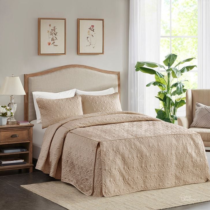 The appearance of Polyester Fitted Queen Bedspread In Khaki designed by Olliix in the traditional interior design. This khaki piece of furniture  was selected by 1StopBedrooms from Quebec Collection to add a touch of cosiness and style into your home. Sku: MP13-6478. Material: Polyester. Bed Size: Queen. Product Type: Comforter Set. Image1