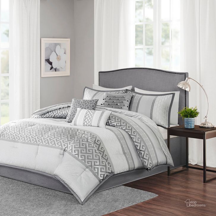 The appearance of Polyester Jacquard 7Pcs Queen Comforter Set In Grey designed by Olliix in the traditional interior design. This grey piece of furniture  was selected by 1StopBedrooms from Bennett Collection to add a touch of cosiness and style into your home. Sku: MP10-2418. Material: Polyester. Bed Size: Queen. Product Type: Comforter Set. Image1