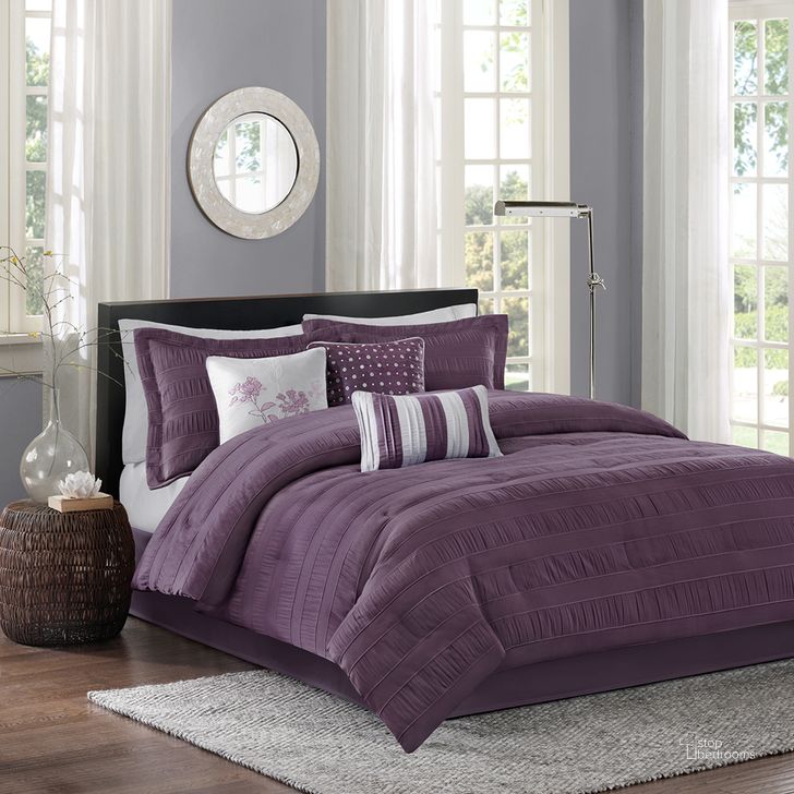 The appearance of Polyester Jacquard 7Pcs Queen Comforter Set In Plum designed by Olliix in the transitional interior design. This plum piece of furniture  was selected by 1StopBedrooms from Hampton Collection to add a touch of cosiness and style into your home. Sku: MP10-1026. Material: Polyester. Bed Size: Queen. Product Type: Comforter Set. Image1