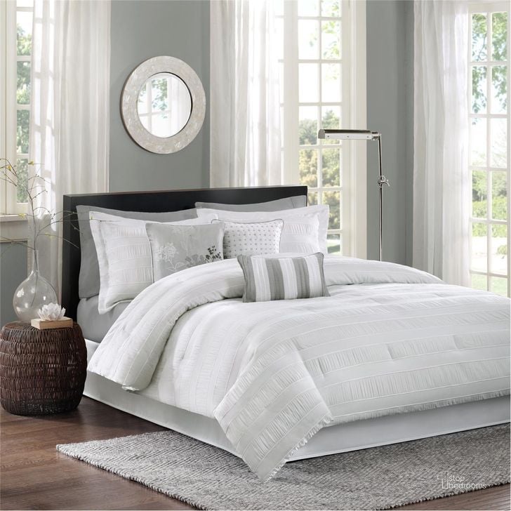 The appearance of Polyester Jacquard 7Pcs Queen Comforter Set In White designed by Olliix in the transitional interior design. This white piece of furniture  was selected by 1StopBedrooms from Hampton Collection to add a touch of cosiness and style into your home. Sku: MP10-1029. Material: Polyester. Bed Size: Queen. Product Type: Comforter Set. Image1