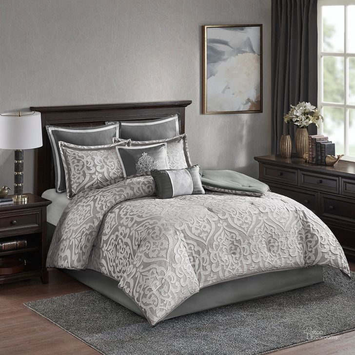 The appearance of Polyester Jacquard 8Pcs King Comforter Set In Silver designed by Olliix in the traditional interior design. This silver piece of furniture  was selected by 1StopBedrooms from Odette Collection to add a touch of cosiness and style into your home. Sku: MP10-5886. Material: Polyester. Bed Size: King. Product Type: Comforter Set. Image1