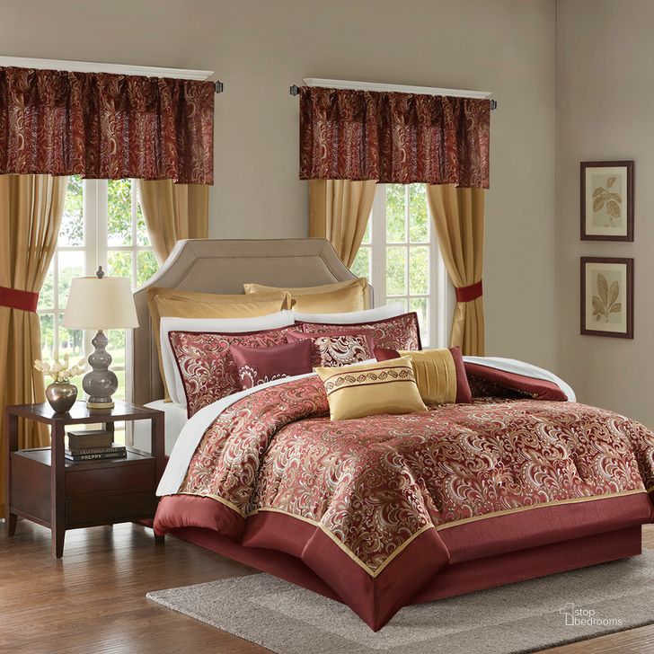 The appearance of Polyester Jacquard Queen Comforter Set In Red designed by Olliix in the traditional interior design. This red piece of furniture  was selected by 1StopBedrooms from Brystol Collection to add a touch of cosiness and style into your home. Sku: MPE10-633. Material: Polyester. Bed Size: Queen. Product Type: Comforter Set. Image1