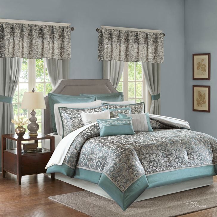 The appearance of Polyester Jacquard Queen Comforter Set In Teal designed by Olliix in the traditional interior design. This teal piece of furniture  was selected by 1StopBedrooms from Brystol Collection to add a touch of cosiness and style into your home. Sku: MPE10-636. Material: Polyester. Bed Size: Queen. Product Type: Comforter Set. Image1