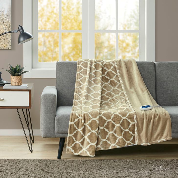 The appearance of Polyester Knitted Ogee Printed Microlight And Solid Microlight Heated Throw In Tan designed by Olliix in the transitional interior design. This tan piece of furniture  was selected by 1StopBedrooms from Heated Ogee Collection to add a touch of cosiness and style into your home. Sku: BR54-0540. Material: Polyester. Product Type: Throw. Image1