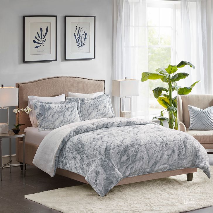 The appearance of Polyester Marble Fur Queen Comforter Set In Grey/Blue designed by Olliix in the transitional interior design. This grey/blue piece of furniture  was selected by 1StopBedrooms from Lana Collection to add a touch of cosiness and style into your home. Sku: MP10-6570. Material: Marble. Bed Size: Queen. Product Type: Comforter Set. Image1