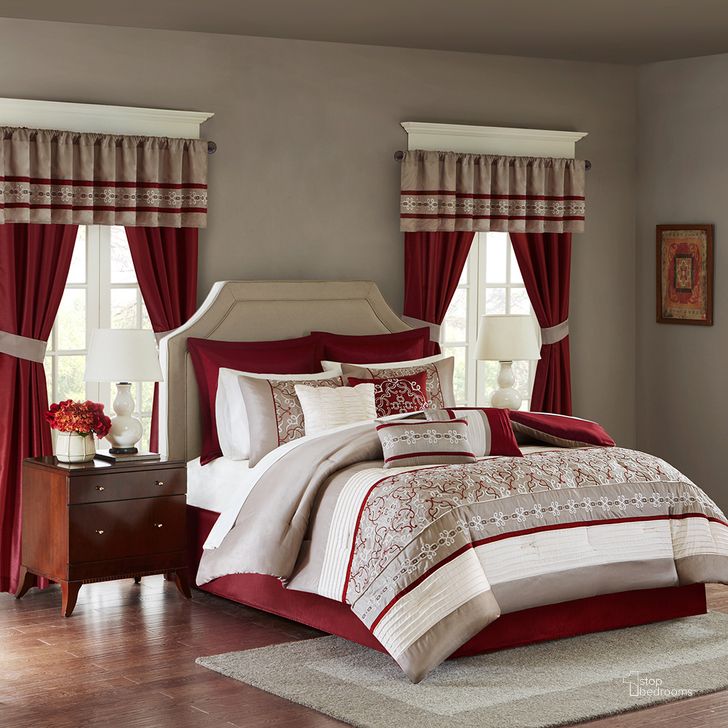 The appearance of Polyester Microfiber 24 Piece Queen Comforter Set With Embroidery In Red designed by Olliix in the traditional interior design. This red piece of furniture  was selected by 1StopBedrooms from Jelena Collection to add a touch of cosiness and style into your home. Sku: MPE10-232. Material: Polyester. Bed Size: Queen. Product Type: Comforter Set. Image1