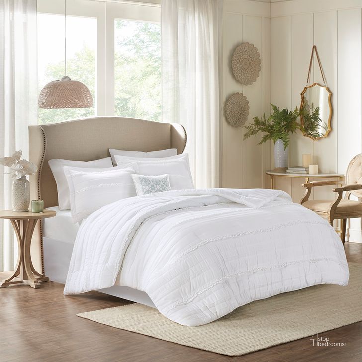 The appearance of Polyester Microfiber 5Pcs King Comforter Set In White designed by Olliix in the modern / contemporary interior design. This white piece of furniture  was selected by 1StopBedrooms from Celeste Collection to add a touch of cosiness and style into your home. Sku: MP10-2528. Material: Polyester. Bed Size: King. Product Type: Comforter Set. Image1