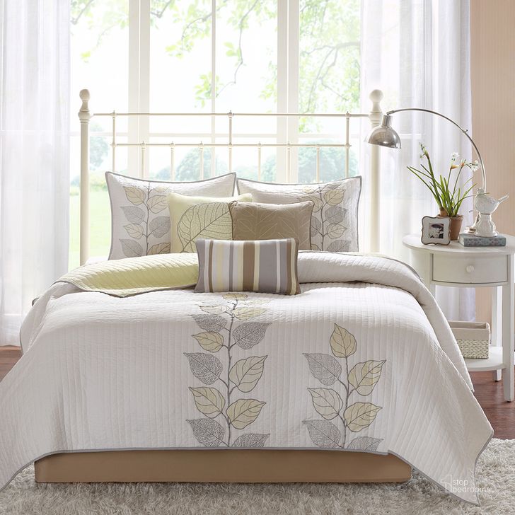 The appearance of Polyester Microfiber 6Pcs Queen Coverlet Set With Embroidery In Yellow designed by Olliix in the transitional interior design. This yellow piece of furniture  was selected by 1StopBedrooms from Caelie Collection to add a touch of cosiness and style into your home. Sku: MP13-775. Material: Polyester. Bed Size: Queen. Product Type: Coverlet Set. Image1