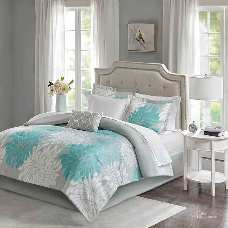 The appearance of Polyester Microfiber Printed 7Pcs Twin Comforter Set In Aqua designed by Olliix in the transitional interior design. This aqua piece of furniture  was selected by 1StopBedrooms from Maible Collection to add a touch of cosiness and style into your home. Sku: MPE10-727. Material: Polyester. Bed Size: Twin. Product Type: Comforter Set. Image1