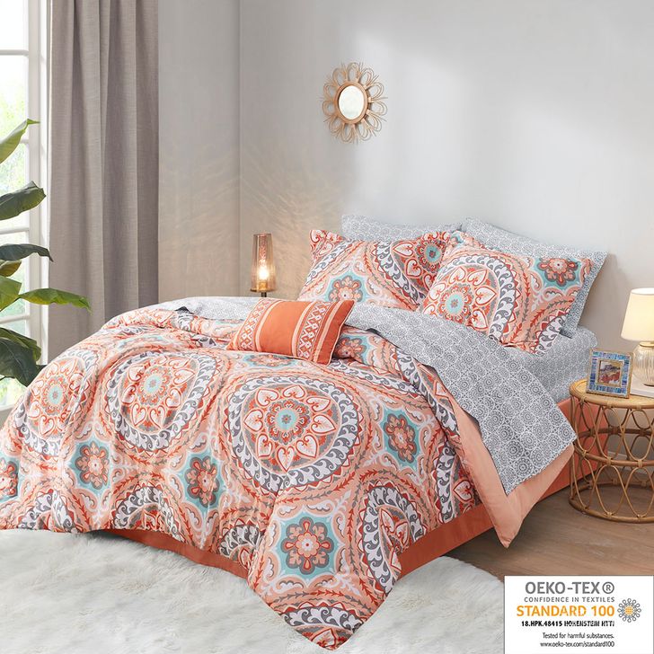 The appearance of Polyester Microfiber Printed 7Pcs Twin Comforter Set In Coral designed by Olliix in the modern / contemporary interior design. This coral piece of furniture  was selected by 1StopBedrooms from Serenity Collection to add a touch of cosiness and style into your home. Sku: MPE10-204. Material: Polyester. Bed Size: Twin. Product Type: Comforter Set. Image1