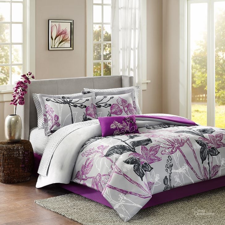 The appearance of Polyester Microfiber Printed 7Pcs Twin Comforter Set In Purple designed by Olliix in the transitional interior design. This purple piece of furniture  was selected by 1StopBedrooms from Claremont Collection to add a touch of cosiness and style into your home. Sku: MPE10-021. Material: Polyester. Bed Size: Twin. Product Type: Comforter Set. Image1