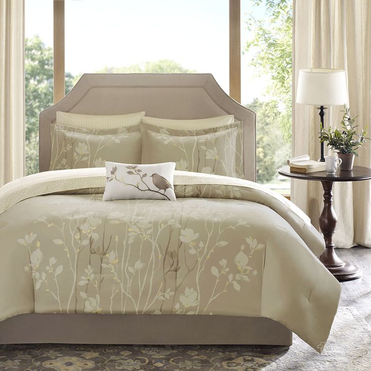 The appearance of Polyester Microfiber Printed 9Pcs Queen Comforter Set In Taupe designed by Olliix in the transitional interior design. This taupe piece of furniture  was selected by 1StopBedrooms from Vaughn Collection to add a touch of cosiness and style into your home. Sku: MPE10-015. Material: Polyester. Bed Size: Queen. Product Type: Comforter Set. Image1
