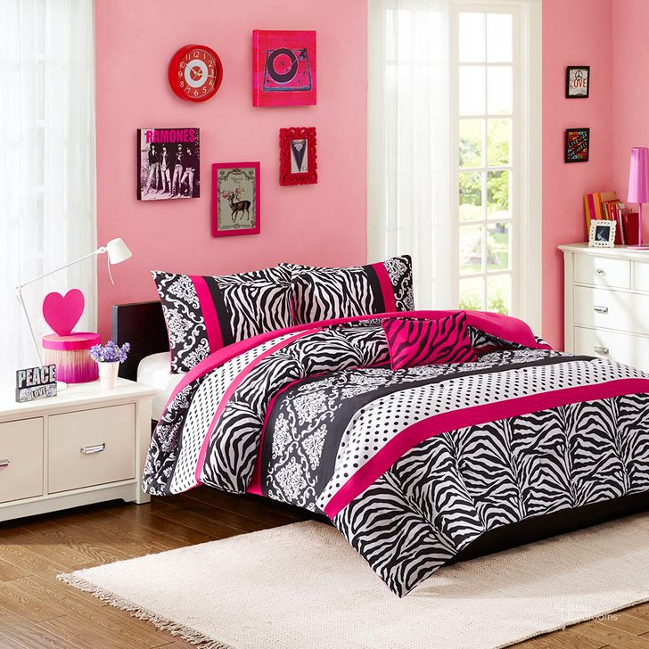 The appearance of Polyester Microfiber Printed Twin Comforter Set In Pink designed by Olliix in the modern / contemporary interior design. This pink piece of furniture  was selected by 1StopBedrooms from Reagan Collection to add a touch of cosiness and style into your home. Sku: MZ10-227. Material: Polyester. Bed Size: Twin. Product Type: Comforter Set. Image1