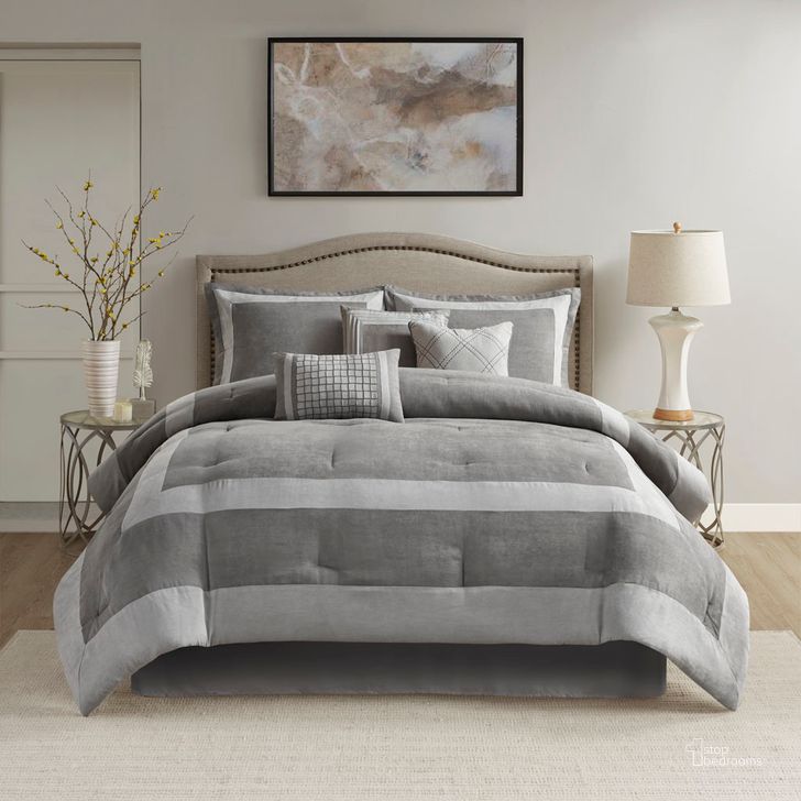The appearance of Polyester Microsuede 7 Piece King Comforter Set In Gray designed by Olliix in the transitional interior design. This gray piece of furniture  was selected by 1StopBedrooms from Dax Collection to add a touch of cosiness and style into your home. Sku: MP10-7668. Material: Polyester. Bed Size: King. Product Type: Comforter Set. Image1