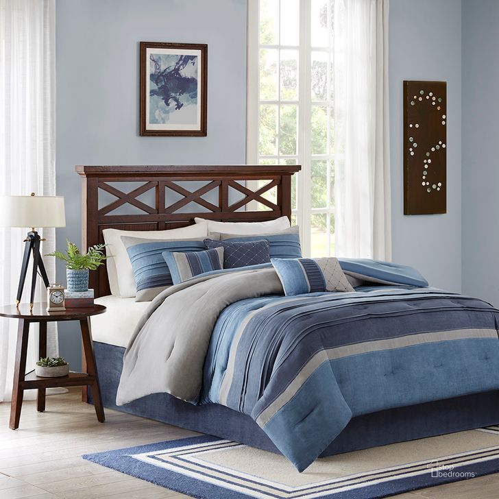 The appearance of Polyester Microsuede 7 Piece Queen Comforter Set In Navy designed by Olliix in the transitional interior design. This navy piece of furniture  was selected by 1StopBedrooms from Collins Collection to add a touch of cosiness and style into your home. Sku: MP10-1636. Material: Polyester. Bed Size: Queen. Product Type: Comforter Set. Image1