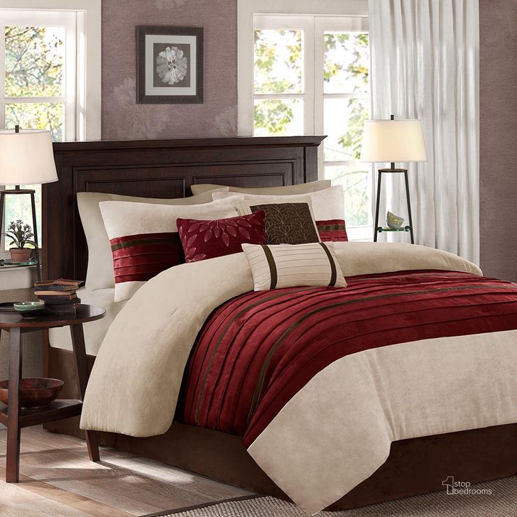 The appearance of Polyester Microsuede Pieced 7Pcs Queen Comforter Set In Red designed by Olliix in the transitional interior design. This red piece of furniture  was selected by 1StopBedrooms from Palmer Collection to add a touch of cosiness and style into your home. Sku: MP10-2266. Material: Polyester. Bed Size: Queen. Product Type: Comforter Set. Image1