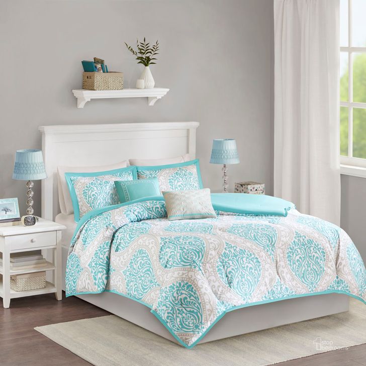 The appearance of Polyester Peach Skin Printed Twin Comforter Set In Aqua designed by Olliix in the transitional interior design. This aqua piece of furniture  was selected by 1StopBedrooms from Senna Collection to add a touch of cosiness and style into your home. Sku: ID10-416. Material: Polyester. Bed Size: Twin. Product Type: Comforter Set. Image1