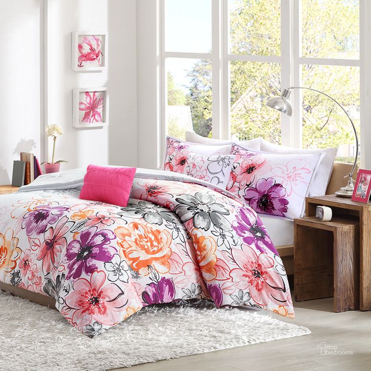 The appearance of Polyester Peach Skin Printed Twin Comforter Set In Pink designed by Olliix in the transitional interior design. This pink piece of furniture  was selected by 1StopBedrooms from Olivia Collection to add a touch of cosiness and style into your home. Sku: ID10-166. Material: Polyester. Bed Size: Twin. Product Type: Comforter Set. Image1