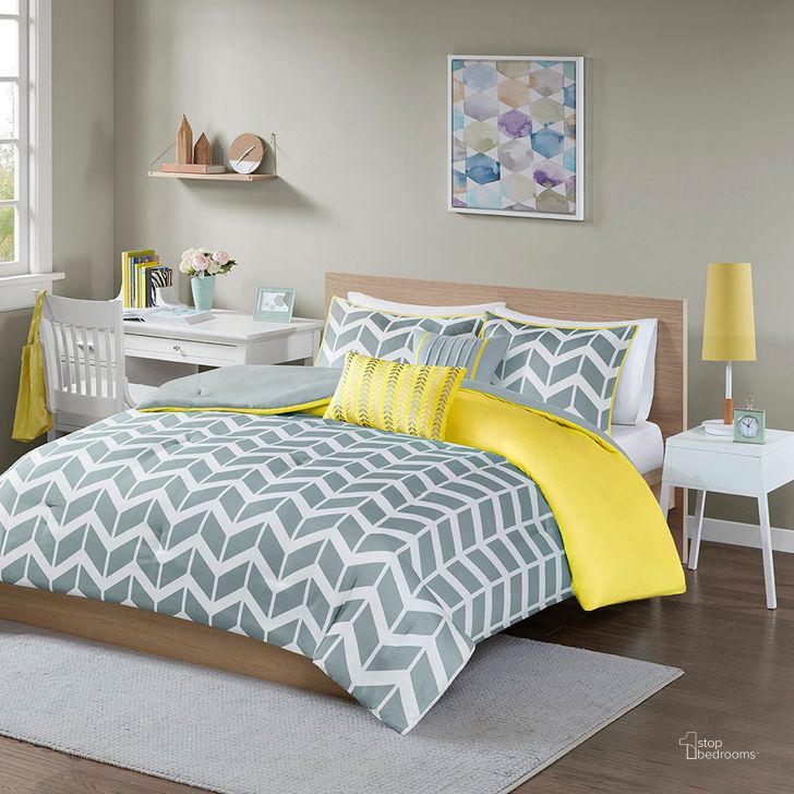 The appearance of Polyester Peach Skin Printed Twin Comforter Set In Yellow designed by Olliix in the modern / contemporary interior design. This yellow piece of furniture  was selected by 1StopBedrooms from Nadia Collection to add a touch of cosiness and style into your home. Sku: ID10-013. Material: Polyester. Bed Size: Twin. Product Type: Comforter Set. Image1