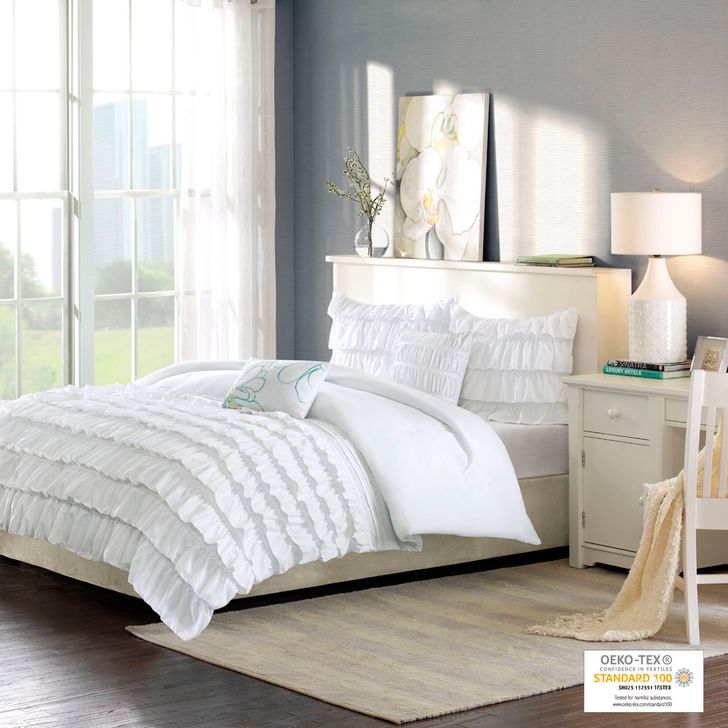 The appearance of Polyester Peach Skin Solid Twin Comforter Set In White designed by Olliix in the transitional interior design. This white piece of furniture  was selected by 1StopBedrooms from Waterfall Collection to add a touch of cosiness and style into your home. Sku: ID10-019. Material: Polyester. Bed Size: Twin. Product Type: Comforter Set. Image1